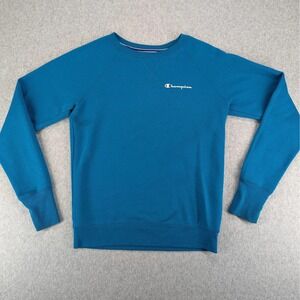 Champion Sweater Womens XS Blue Pullover Long Sleeve Solid Logo Casual Spell-Out